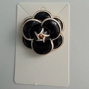 Black and White Enamel Camellia Flower Brooch